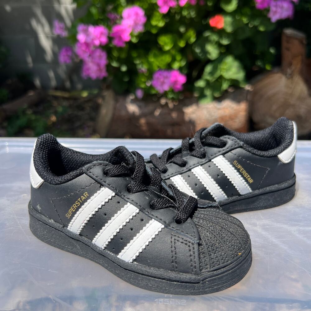 ADIDAS SUPERSTAR TODDLER SHOES BLK/WHT SHELL TOE SIZE 6K EUC 360